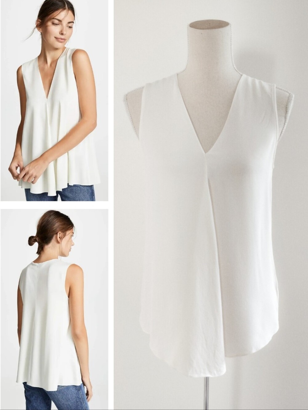 Like New Theory Silk White V-Neck Sleeveless Swing Top